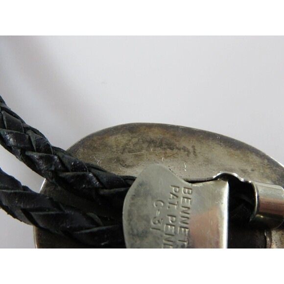 Circa 1960 Zuni Apache Ghan Crown Dancer Inlaid Sterling Silver Bolo Tie Bennett - Picture 9 of 11